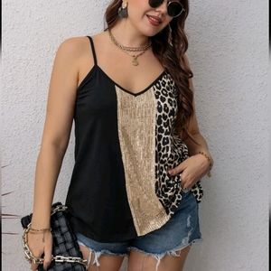 SHEIN Leopard Contrast Sequin Cami Top
